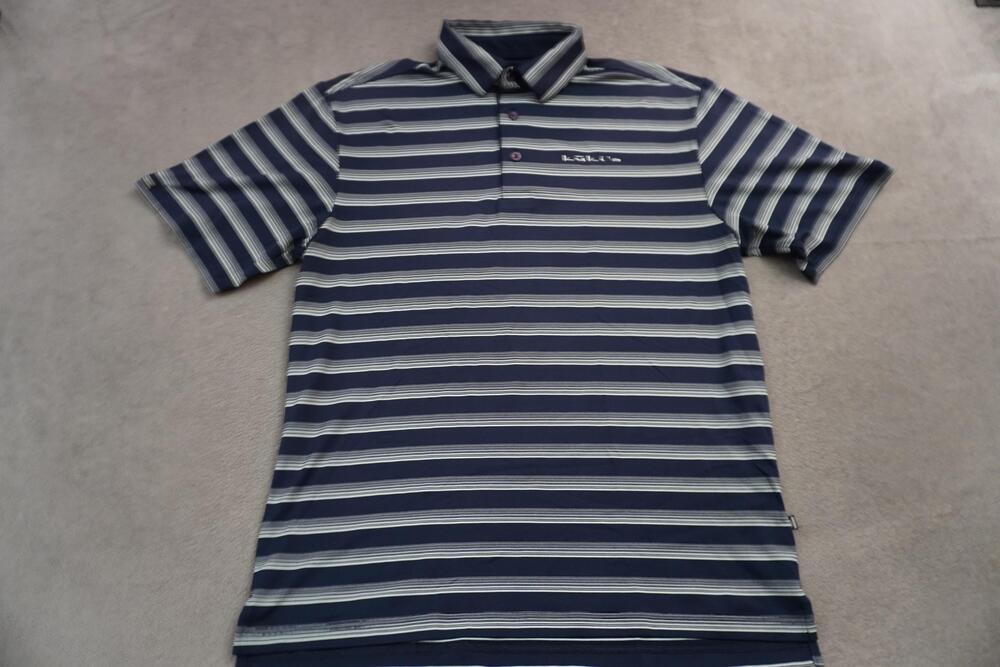 Straight Down Polo Shirt Mens Medium Blue Stripe Golf Performance Kukio
